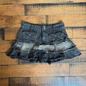 y2k black ruffle mini skirt low rise indie sleaze cosmic aura